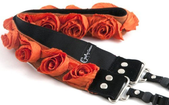 Picture of Capturing Couture Organza Floral Camera Strap, Orange - Adjustable for DSLR or Mirrorless Camera, Rose Flower Trim