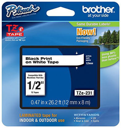 Picture of Genuine Brother 1/2" (12mm) Black on White TZe P-Touch Tape for Brother PT-1400, PT1400 Label Maker