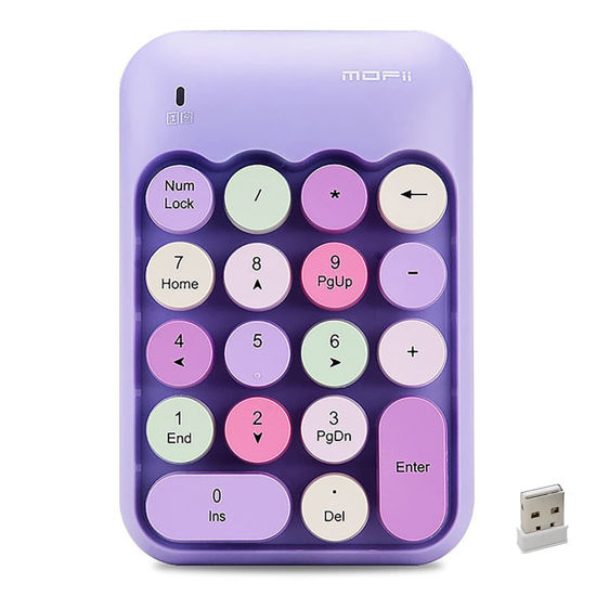 Picture of Ouleevii Wireless Number Keypad 18 Keys, 2.4G Portable Cute Numeric Keyboard with USB Receiver for Laptop, Notebook,PC,Computer (Purple)