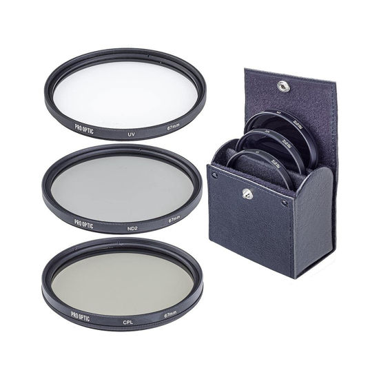 Picture of ProOptic 67mm Digital Essentials Filter Kit, with Ultra Violet (UV), Circular Polarizer and Neutral Density 2 (ND2) Filters, with Pouch