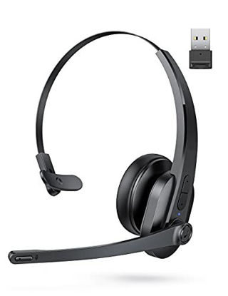 Picture of Bluetooth Headset with Noise Cancelling Microphone, 34H Playtime, Trucker Wireless Headset with USB Adapter for PC, Call Center, Zoom, Skype Class