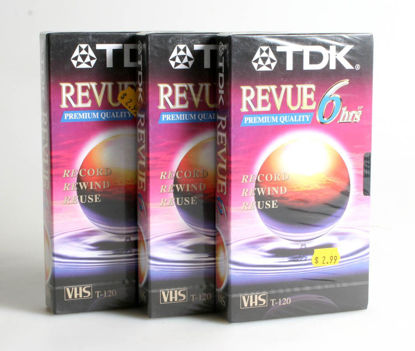 Picture of TDK T-120 REVUE STANDARDS GRADE VHS VIDEO CASSETTE TAPE 6 HRS, SET OF 3