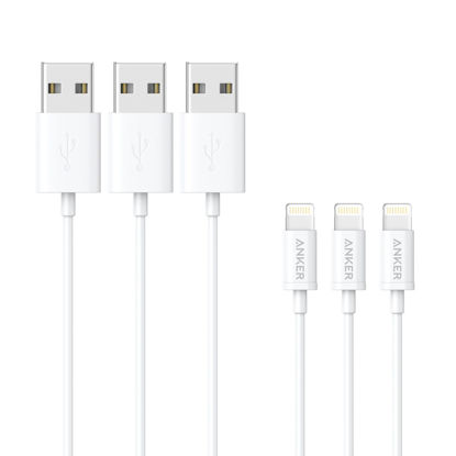 Picture of [Apple MFi Certified] [3-Pack] Anker 3ft/0.9m Premium Lightning to USB Cable with Ultra Compact Connector Head for iPhone X/8/8 Plus/7/7 Plus/6/6 Plus/5s, iPod and iPad (White)