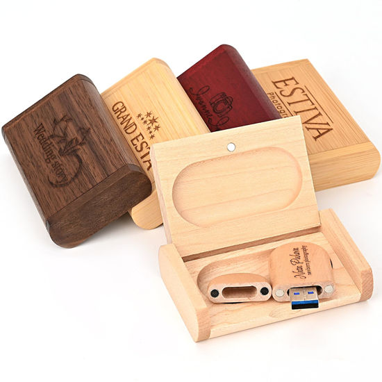 Picture of Custom Wedding USB 3.0 Flash Drive with Exquisite Box, 32GB Wooden High-Speed USB Thumb Drive for Storing Photo/Video/Music Used in Photography/Corporate Giveaways - Customize Personalized Text & Logo