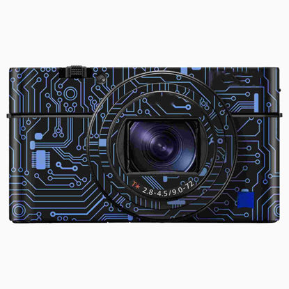 Picture of Kiorafoto Anti-Scratch Camera Body Cover Sticker Protector for Sony RX100 Mark VII RX100M7 Only, Camera Protection Decorative Stickers, Anti-Slide Grip Holder Skin Guard Shield - Circuit Board Blue