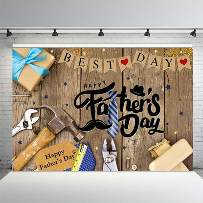 Picture of MEHOFOND 7x5ft Happy Father's Day Backdrop Rustic Wooden Floor Photography Background Tools and Ties Fathers Day Family Propm Bunting Flag for Decoration Banner