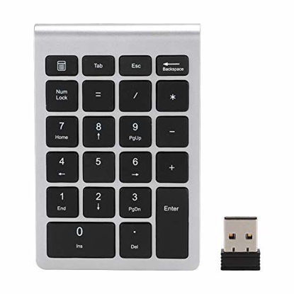 Picture of Sanpyl Wireless Number Pad, Mini Portable USB 2.4G Numeric Keypad 22 Keys Ultra Slim Keypad for Notebook Plug and Play(Silver Black)