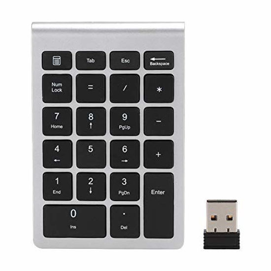 Picture of Sanpyl Wireless Number Pad, Mini Portable USB 2.4G Numeric Keypad 22 Keys Ultra Slim Keypad for Notebook Plug and Play(Silver Black)