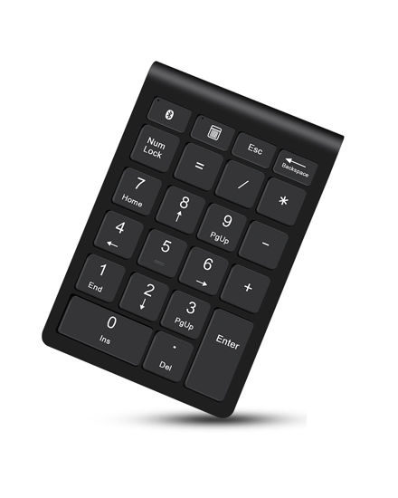 Picture of TeRrote Bluetooth Wireless Numeric Keypad, Portable 22-Key Number Pad, for Laptop, PC, Des ktop, Surface Pro, Notebook, Black