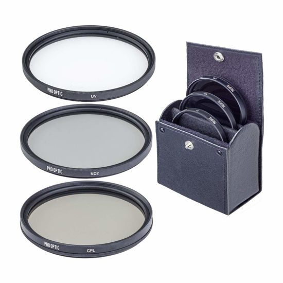 Picture of ProOptic 77mm Digital Essentials Filter Kit, with Ultra Violet (UV), Thin Circular Polarizer and Neutral Density 2 (ND2) Filters, with Pouch