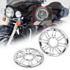 Picture of SHMT Motorcycle Chrome 3D Round Rear Speaker Grills Trim Cover for Harley Touring Electra Street Glide FLTR FLHX FLHT 1998-2013 Tri Glide 2009-2013