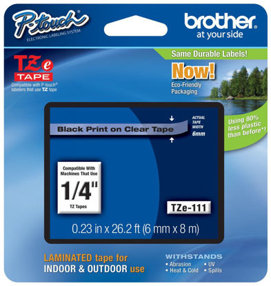 Picture of Genuine Brother 1/4" (6mm) Black on Clear TZe P-Touch Tape for Brother PT-H100, PTH100 Label Maker