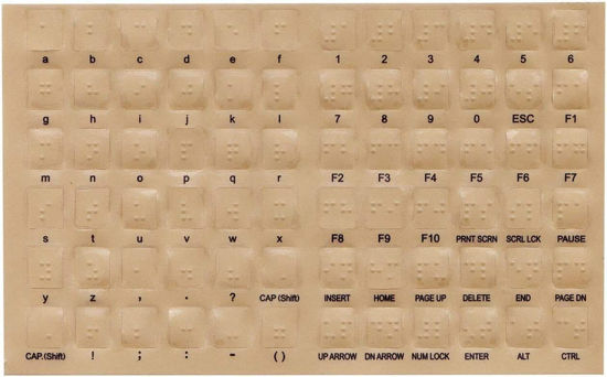 Picture of Transparent Braille Computer Keyboard Overlays Stickers (Lexan Material and 3M Adhesive Does Not Slip, Ooze, or Curl) for the Blind and Visually Impaired (Windows PC)