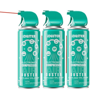 Picture of iDuster Compressed Gas Duster for Keyboard, 10 oz Disposable Compressed Air Duster, 3-Pack