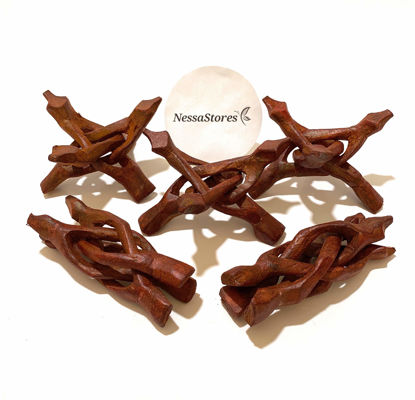 Picture of NessaStores - Carved Tripod Wood Stand Holder 4" #JC-045 (8 pcs)