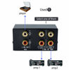Picture of 2 in 4 Out or 4 in 2 Out Audio Sound selector RCA Female Stereo Channel 2 Splitter switcher Box Switching No External Power No Noise