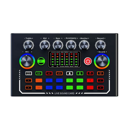 Picture of Pteanecay F009 Audio Mixer Live Sound Card with DJ Mixer Effects and Studio Equipment Voice Changer Podcast Production, Black, 500735298
