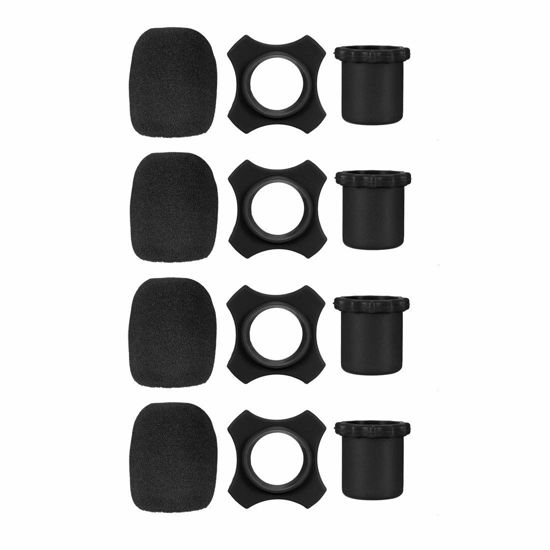 Picture of uxcell 4PCS Handheld Microphone Protective Kit Black Anti-Rolling Slip Holder Sponge Foam Mic Cover Bottom Rod Sleeve Holder