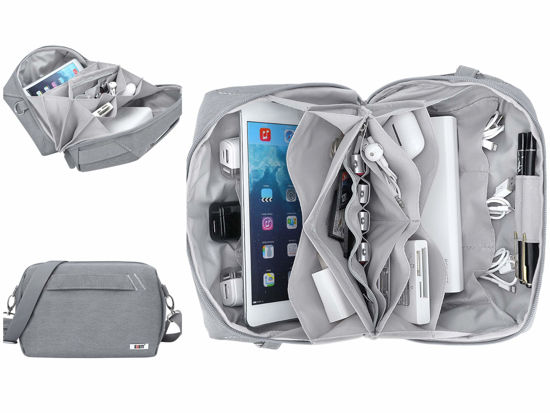 Picture of BUBM Electronics Organizer, with Multi-Layer Storage and Detachable Strap (Light Gray)