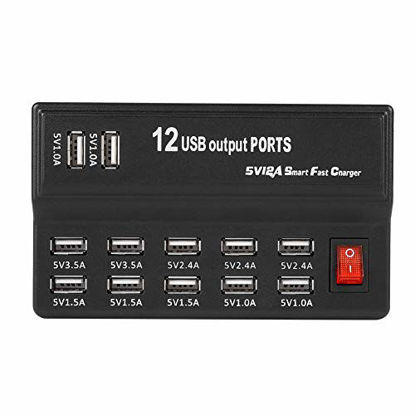 Picture of 12 Ports USB Hub, 5V 10A Power Adapter Charging Station USB Data Hub Splitter USB Extension Fast Charge for Home Travel Office(US)
