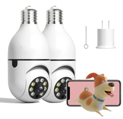 Picture of TGMALL 2 Pack Light Bulb Camera Outdoor Wireless Smart Home Security Bulb Cameras Indoor E27 Socket 360 Degree Color Day&Night, Motion Detection, Two-Way Audio