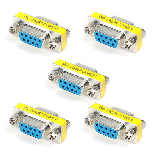 Picture of Fielect DB9 VGA Gender Changer 9 Pin Female to Female 2-Row Mini Gender Changer Coupler Adapter Connector for Serial Applications Blue Pack of 20