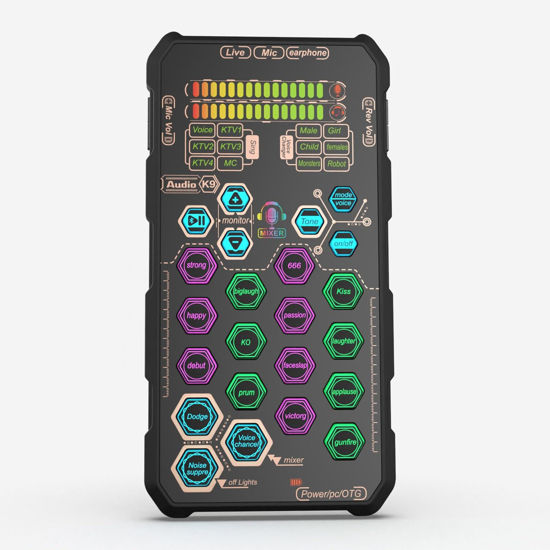 Picture of Portable Sound Card, K9 Live Sound Card Audio Mixer Voice Changer with Sound Effects for Karaoke Live Streaming Record Gaming, for Smartphone, PC