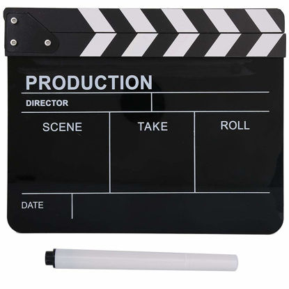 Picture of Portable Movie Film Clap Board,Acrylic Scene Director Action Clapperboard with Pen for Shoot Props/Advertisement/Home Decoration/Background, etc(Black)
