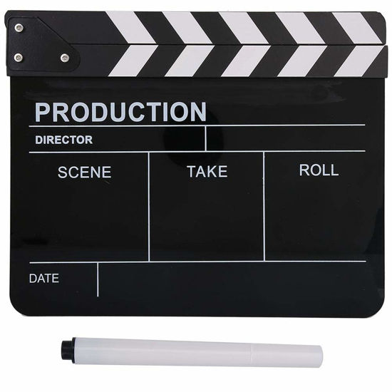 Picture of Portable Movie Film Clap Board,Acrylic Scene Director Action Clapperboard with Pen for Shoot Props/Advertisement/Home Decoration/Background, etc(Black)