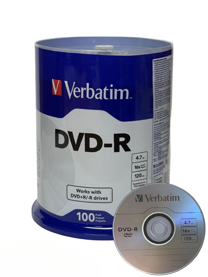 Picture of Verbatim DVD-R Blank 16X DVD-R DVR 4.7GB Logo Branded Recordable Media Disc, 100pk Spindle