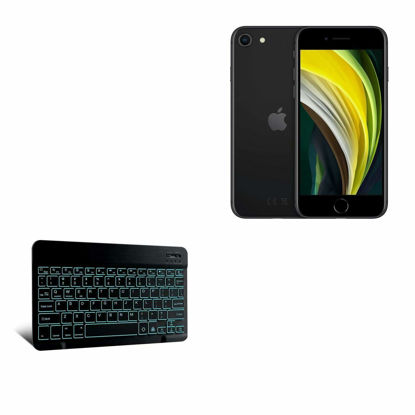 Picture of BoxWave Keyboard Compatible with Apple iPhone SE (2020) - SlimKeys Bluetooth Keyboard - with Backlight, Portable Keyboard w/Convenient Back Light - Jet Black