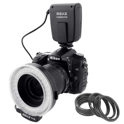 Picture of Meike LED Macro Ring Flash Light FC-100 Compatible with Canon N Pentax Olympus DSLR Camera Camcorder with Adapter Rings