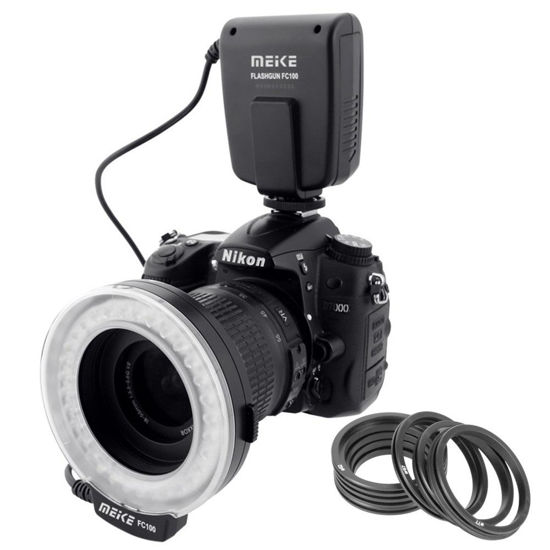 Picture of Meike LED Macro Ring Flash Light FC-100 Compatible with Canon N Pentax Olympus DSLR Camera Camcorder with Adapter Rings