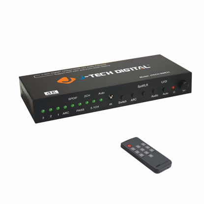 Picture of J-Tech Digital HDMI Audio Extractor 4K@60Hz 4:4:4 3X1 Switcher SPDIF + L/R RCA Outputs with ARC Auto Switch EDID HDMI 2.0, 18Gbps, HDCP 2.2, Dolby Passthrough CEC, HDR10, Dolby Vision [JTECH-SWE31]
