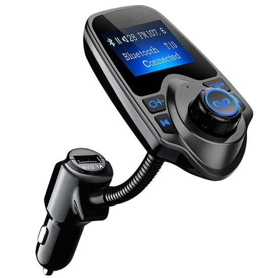 Picture of Sonnyboy Bluetooth FM Transmitter for Car, Wireless in-Car Radio Transmitter Adapter /w USB Port, Support AUX Input 1.44 Inch Display TF Card Slot