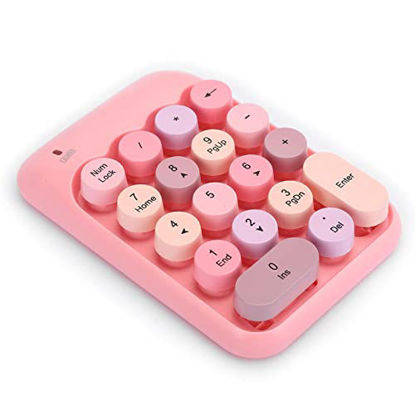Picture of Niiyen Mini 2.4G 18-Keys Wireless Numeric Keypad, Pink Vintage Colorful Round Cap Num Keyboard Waterproof for Students, Accountant, Office, Financial Accounting