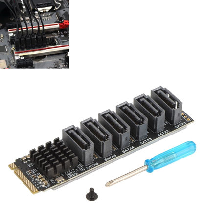 Picture of M.2 to SATA3.0 Adapter Card,6Gbps High Speed M.2 M EKY PCIE3.0 to SATA Adapter Card, ASM1166 6Gbps Ph516 6 Port Expansion Interface Card with Smart Indicator for OS X, for Windows, for Linux