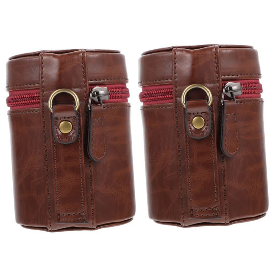 Picture of TENDYCOCO Lens Cases 2pcs Camera Bag Tote Purse Organizer Insert Leather Camera Lens Bag Camera Lens Holder Telephoto Lens Bags Leather Pouch Camera Lens Protector Camera Mini Change Pouch