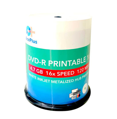 Picture of AcePlus 100 White Inkjet Printable DVD-R Recordable Discs with 16x Recording Speed and 4.7 GB of Data (100-pk Cakebox)