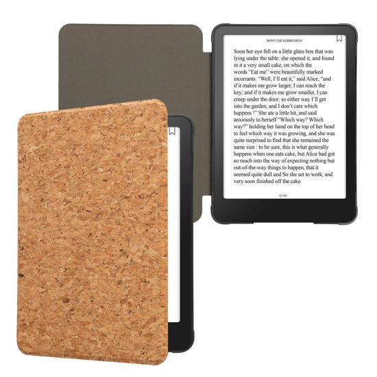 Picture of kwmobile Cork Case Compatible with Amazon Kindle Paperwhite (12. Gen 2024) / Kindle Colorsoft - Book Style Protective e-Reader Flip Cover Folio Case - Light Brown
