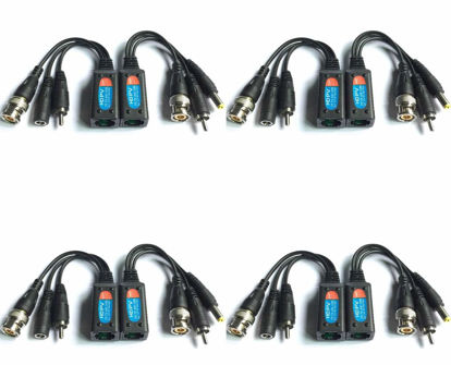 Picture of Evertech HD-CVI/TVI/AHD Passive Video Balun with Power Connector and RJ45 CAT5 Data Transmitter BNC Twisted Pair (4 Pairs 8 pcs Megapixel)