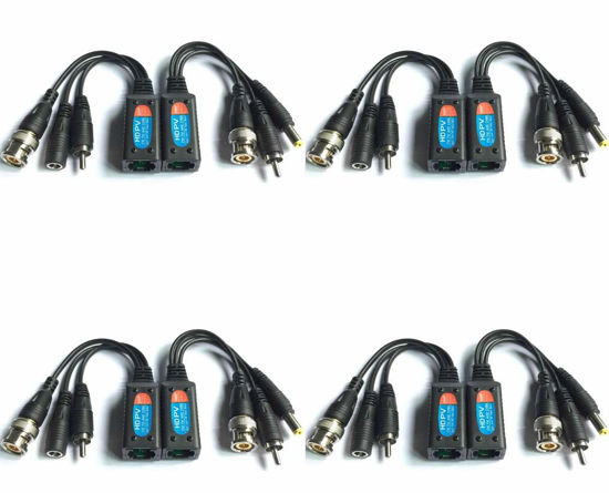 Picture of Evertech HD-CVI/TVI/AHD Passive Video Balun with Power Connector and RJ45 CAT5 Data Transmitter BNC Twisted Pair (4 Pairs 8 pcs Megapixel)