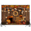 Picture of Avezano Fall Thanksgiving Photography Backdrop Rustic Barn Wooden Door Harvest Photography Background Autumn Pumpkins Maple Kids Portrait Photoshoot Backdrops Photo Studio (8x6ft)