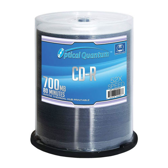 Picture of Optical Quantum CD-R 700MB 52X White Thermal Hub Printable - 100 Disc Cake Box OQCD52WTP