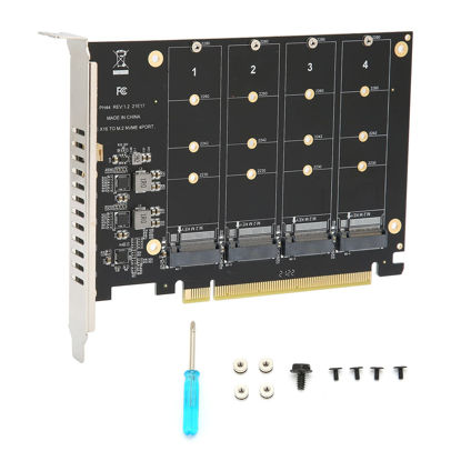 Picture of M.2 PCIe Adapter, 4 Port M.2 NVMe SSD to PCIE X16 M Key Hard Drive Converter Reader Expansion Card