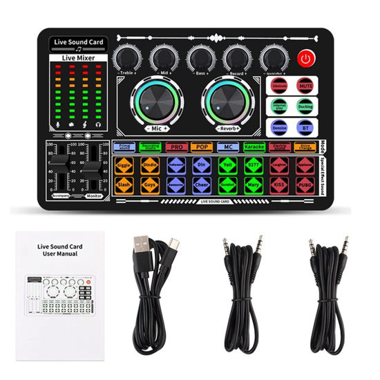 Picture of Hubceuo F999 Sound Card Audio Mixer Live Sound Card Voice Changer Mixing Console Amplifier Sound Card Phone Computer Universal