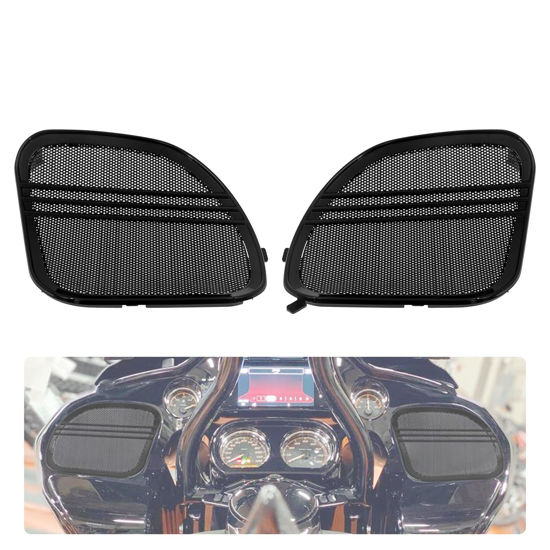 Picture of Front Speaker Grills Cover with Tri-line Trim Compatible with Harley Road Glide FLTRX FLTRXS 2015-2021 Black
