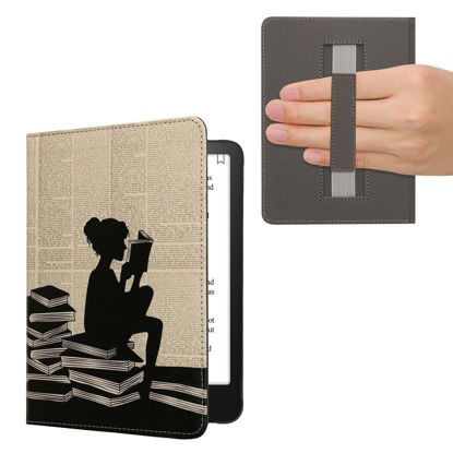 Picture of kwmobile Case Compatible with Amazon Kindle Paperwhite (12. Gen 2024)/Kindle Colorsoft Case - PU Cover w/Strap - Girl and Books Black/Beige