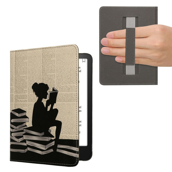 Picture of kwmobile Case Compatible with Amazon Kindle Paperwhite (12. Gen 2024)/Kindle Colorsoft Case - PU Cover w/Strap - Girl and Books Black/Beige