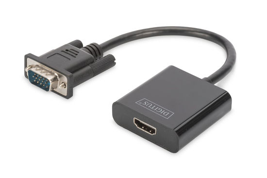 Picture of Digitus VGA Graphic Audio Adapter, VGA + 3.5 mm Jack to HDMI, Full HD 60 Hz, 1920 x 1080 Pixels, Black